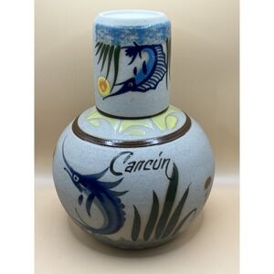 Mexican Tonala Water Vase/ Carafe/Tumble Up w/ Cup Lid - Cancun Vintage